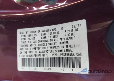 2013 Acura Tl 3.5 из США, поврежденный, VIN 19UUA8F59DA009975